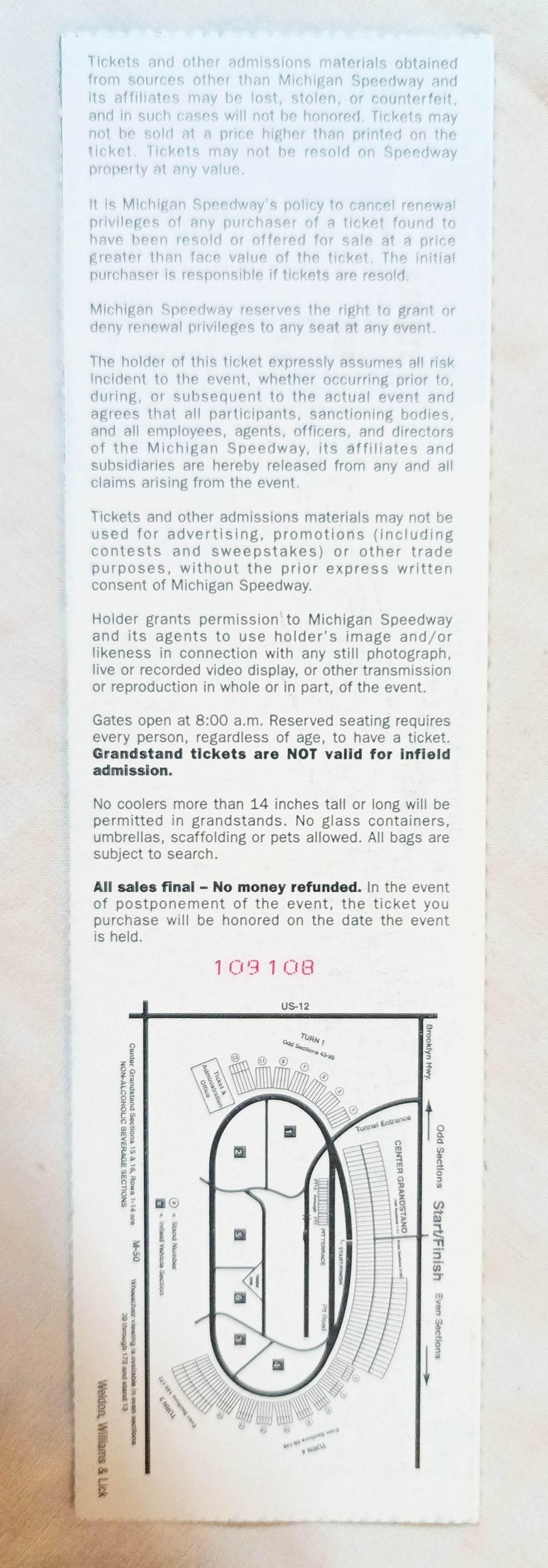 Pepsi 400 Nascar Stock Car Race 2000 Michigan Speedway Ticket Stub - TulipStuff