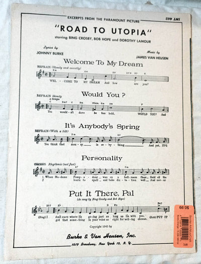 Personality Road To Utopia Bing Crosby Bob Hope Sheet Music 1945 - TulipStuff