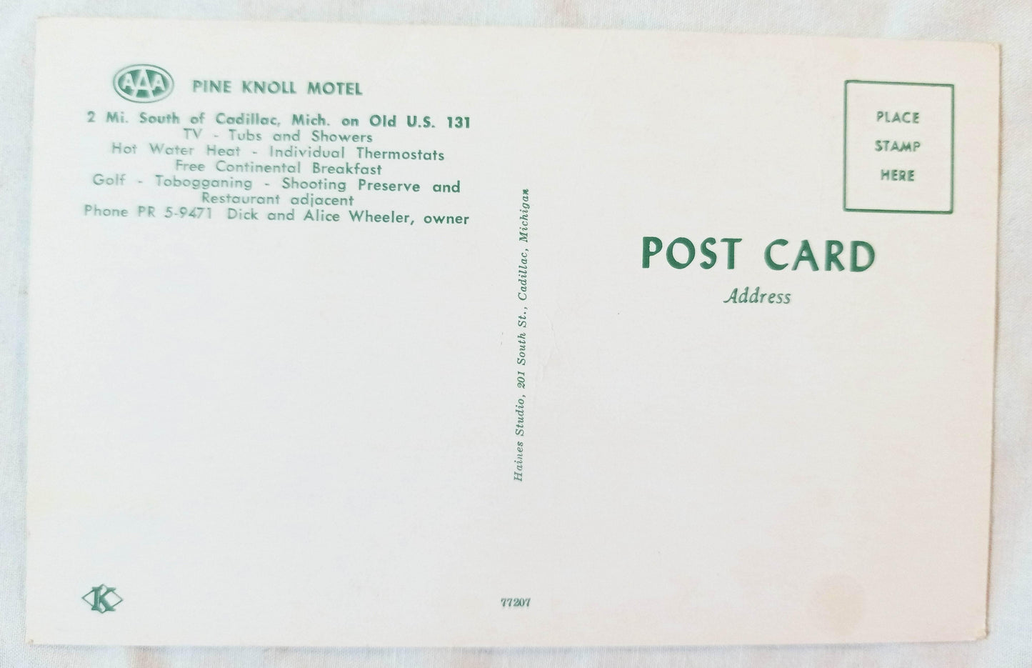 Pine Knoll Motel Old US 131 Cadillac Michigan Postcard 1962 - TulipStuff