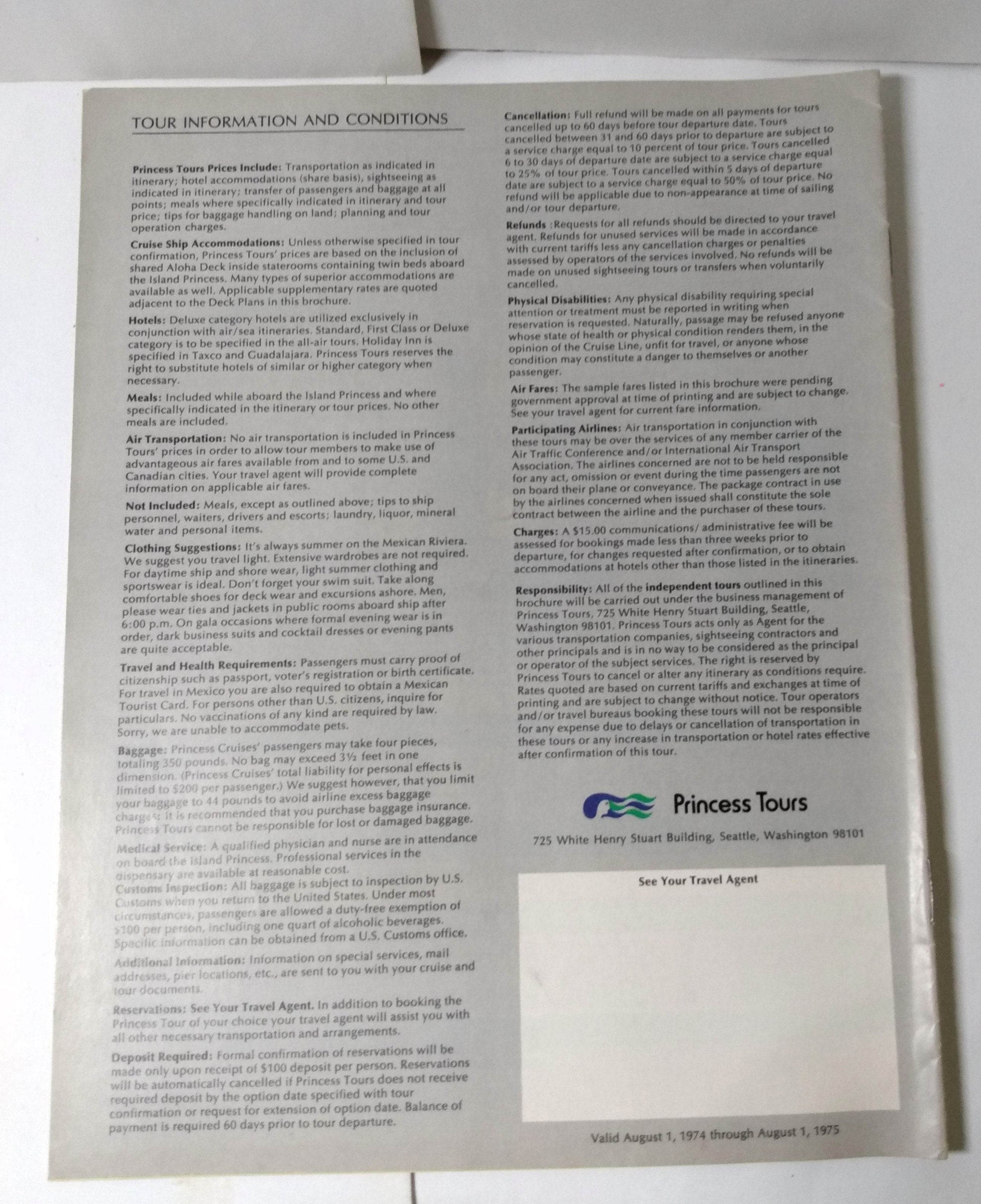 Princess Tours M/S Island Princess 1974-75 Mexico Cruise Brochure - TulipStuff