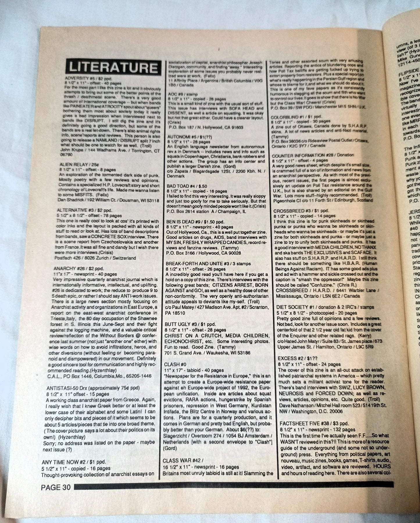 Profane Existence #7 December 1989 Anarcho Punk Zine Oi Polloi Neurosis - TulipStuff