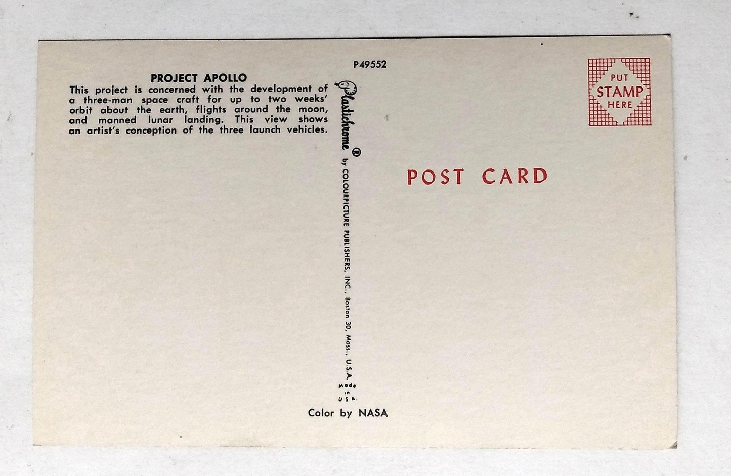 Project Apollo Three Launch Vehicles Saturn Lunar NASA 1960's Postcard - TulipStuff