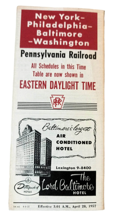 Pennsylvania Railroad New York Philadelphia Washington Timetable 1957 - TulipStuff