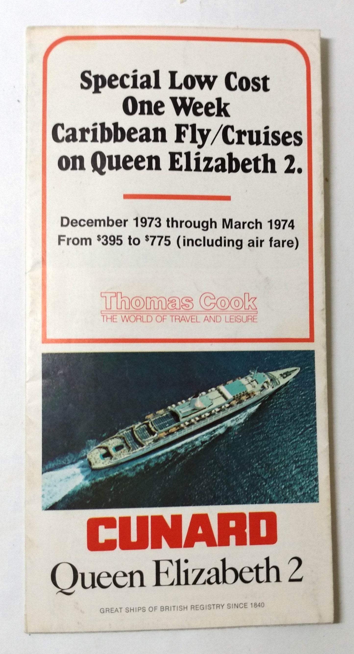 Cunard Line Queen Elizabeth 2 QE2 1973-74 Caribbean Cruises Brochure - TulipStuff