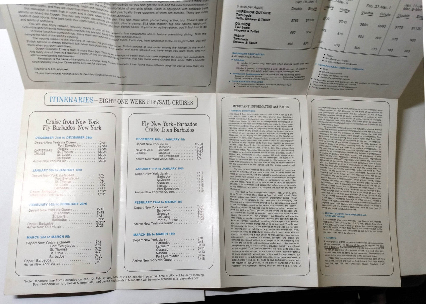 Cunard Line Queen Elizabeth 2 QE2 1973-74 Caribbean Cruises Brochure - TulipStuff