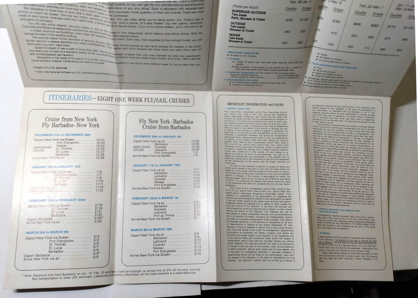 Cunard Line Queen Elizabeth 2 QE2 1973-74 Caribbean Cruises Brochure - TulipStuff