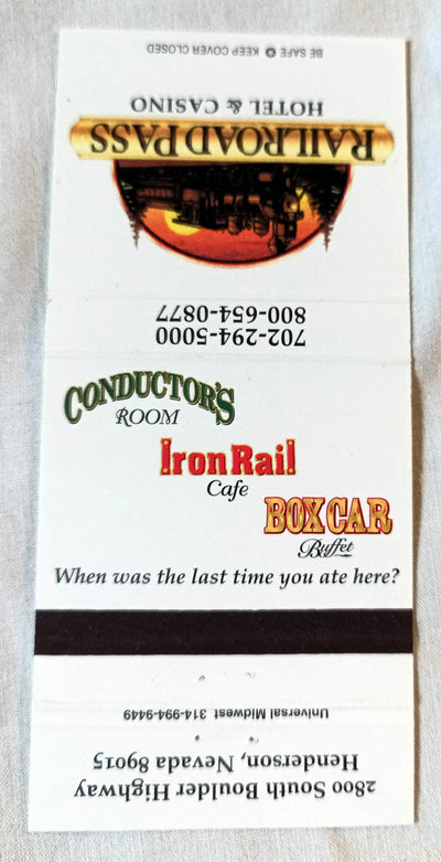Railroad Pass Hotel and Casino Henderson Nevada Matchbook Cover 1990's - TulipStuff