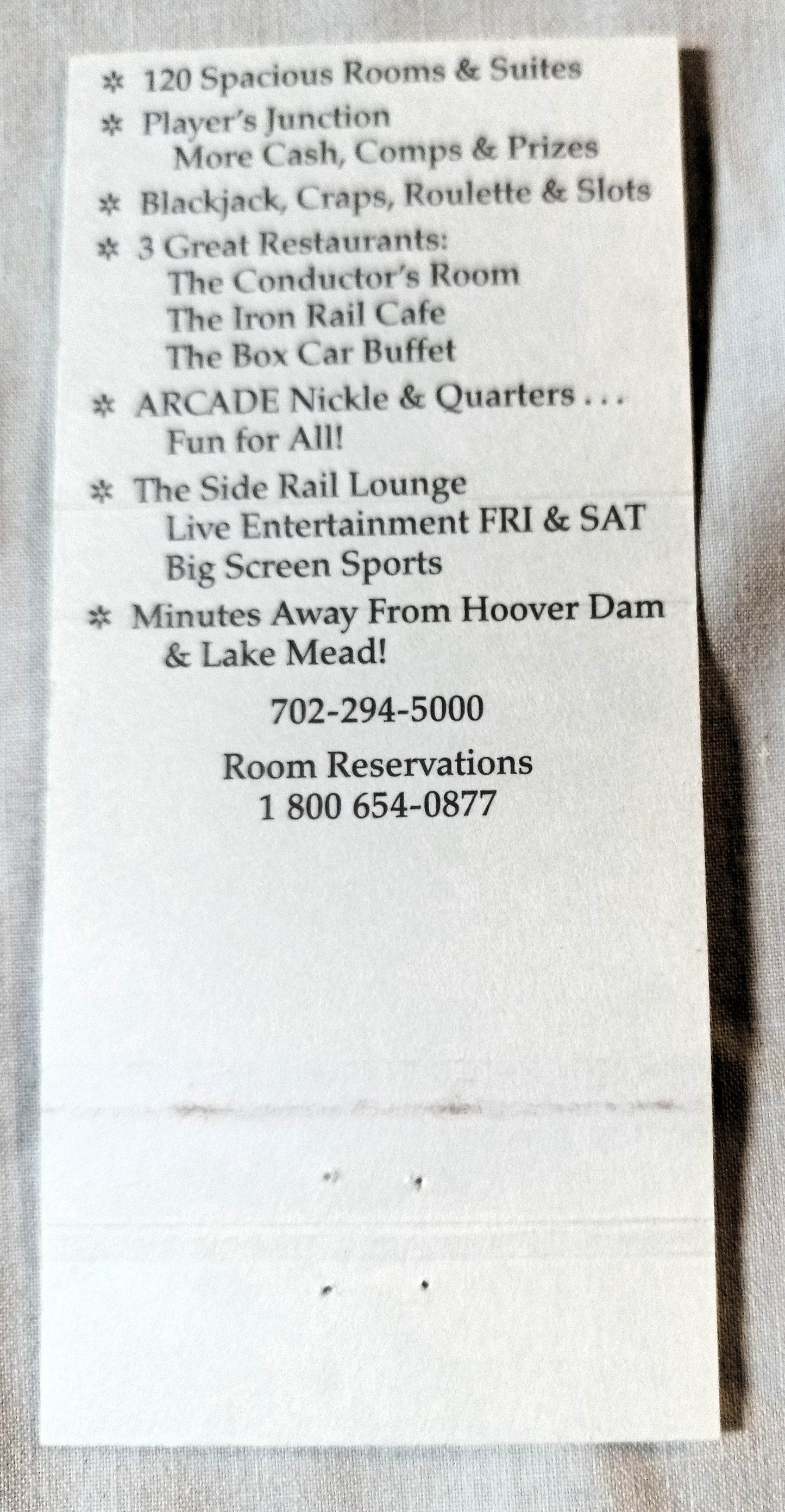 Railroad Pass Hotel and Casino Henderson Nevada Matchbook Cover 1990's - TulipStuff