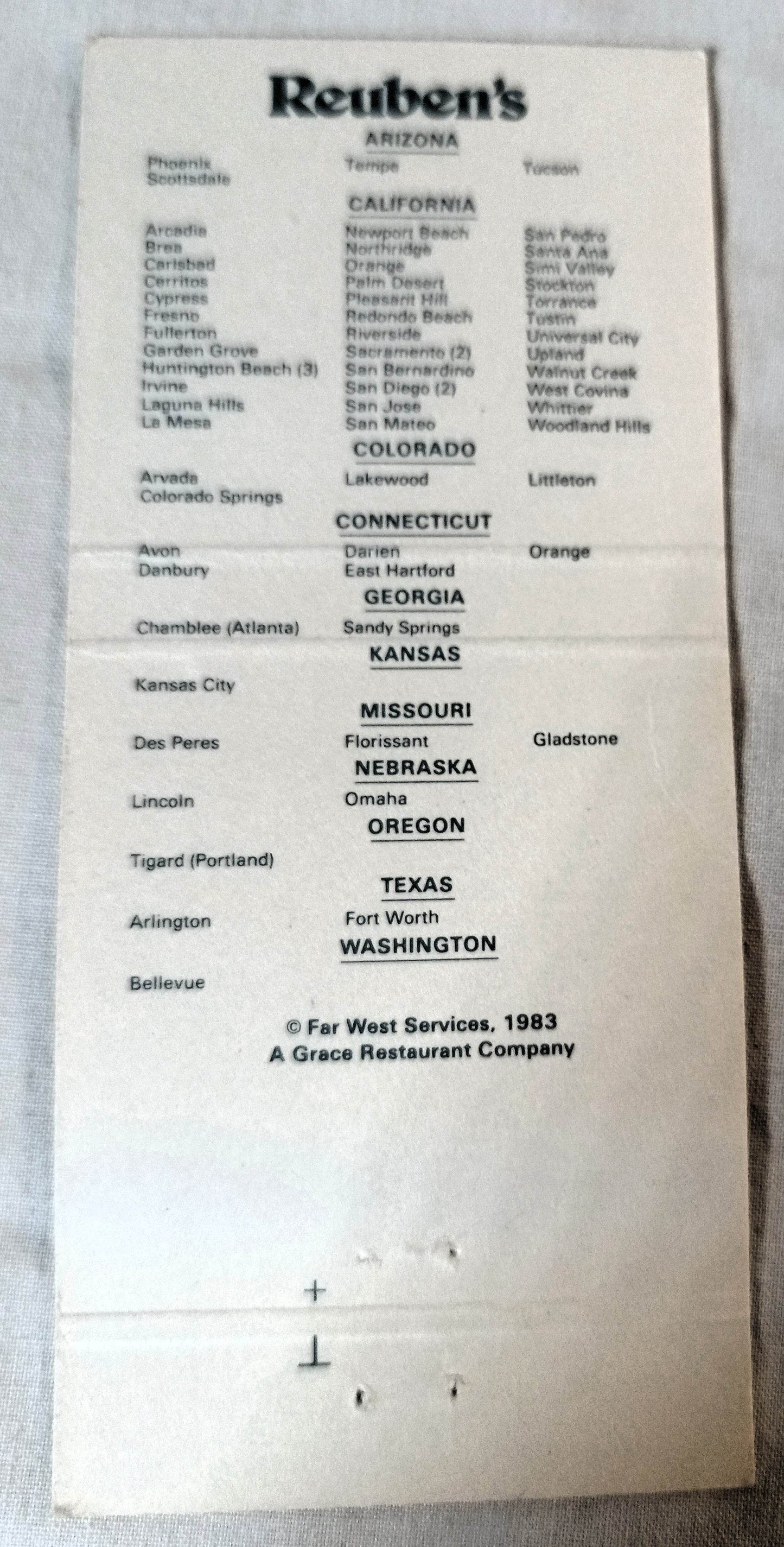 Reuben's Steaks and Seafood Restaurant Chain Matchbook Cover 1983 - TulipStuff