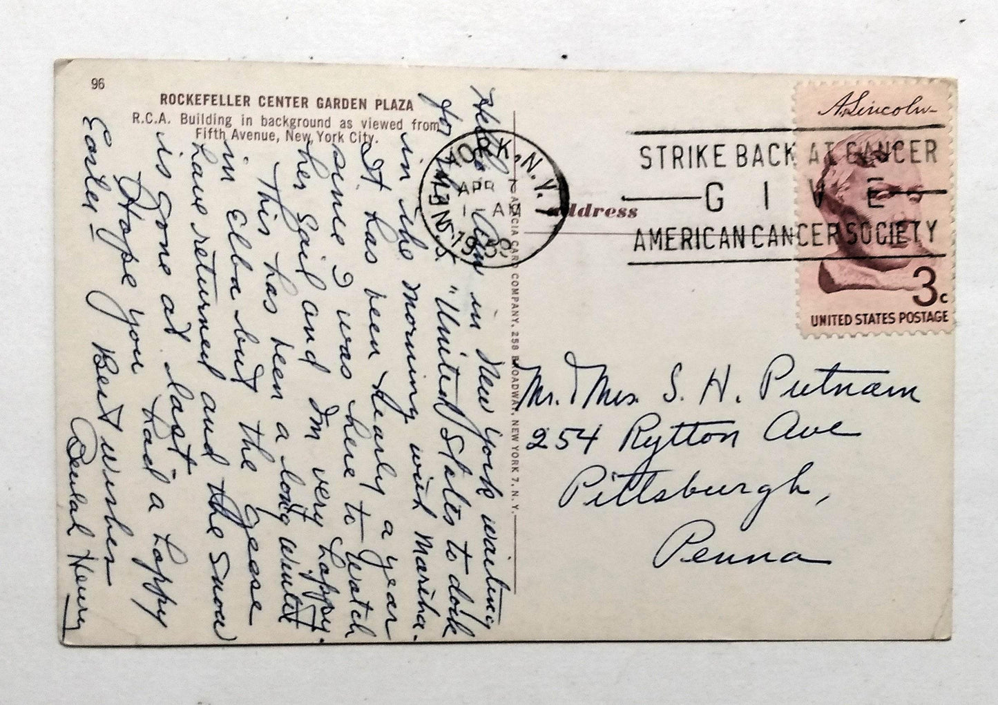 Rockefeller Center Garden Plaza RCA Building New York City 1959 Postcard - TulipStuff