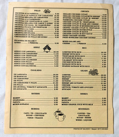 Rodriguez Restaurant Spanish American Food Essex St NYC Menu 1990's - TulipStuff