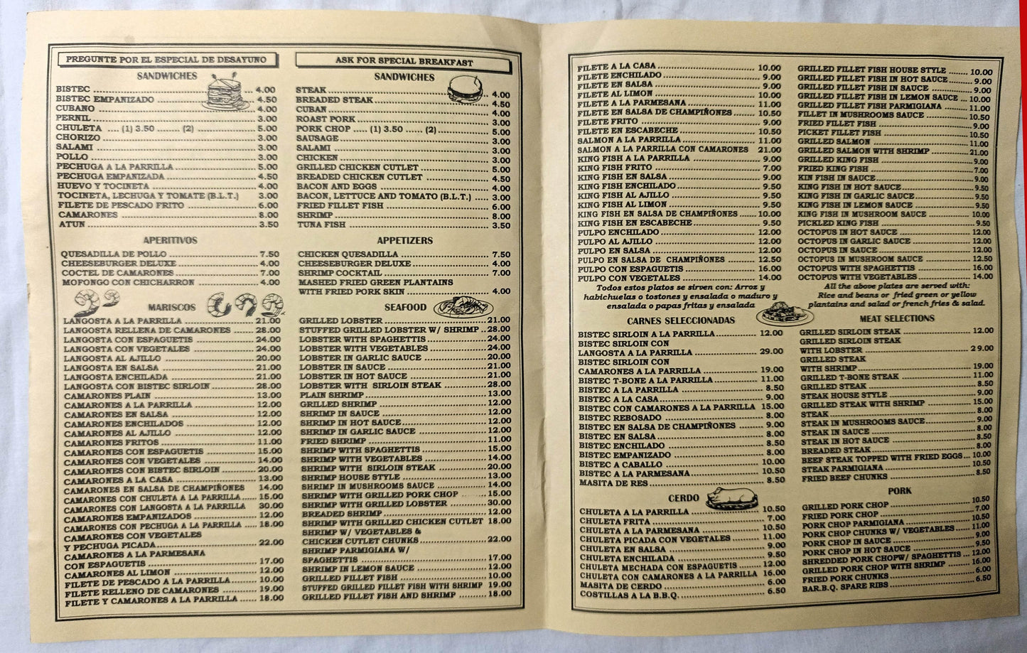 Rodriguez Restaurant Spanish American Food Essex St NYC Menu 1990's - TulipStuff