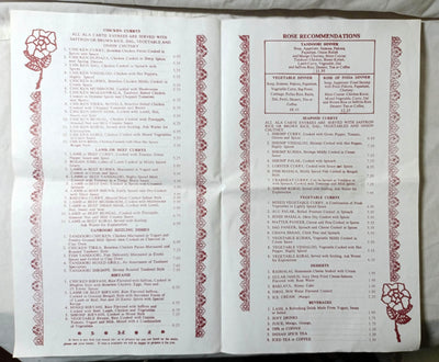 Rose Of India Restaurant E 6th Little India East Village NYC Menu 1990's - TulipStuff