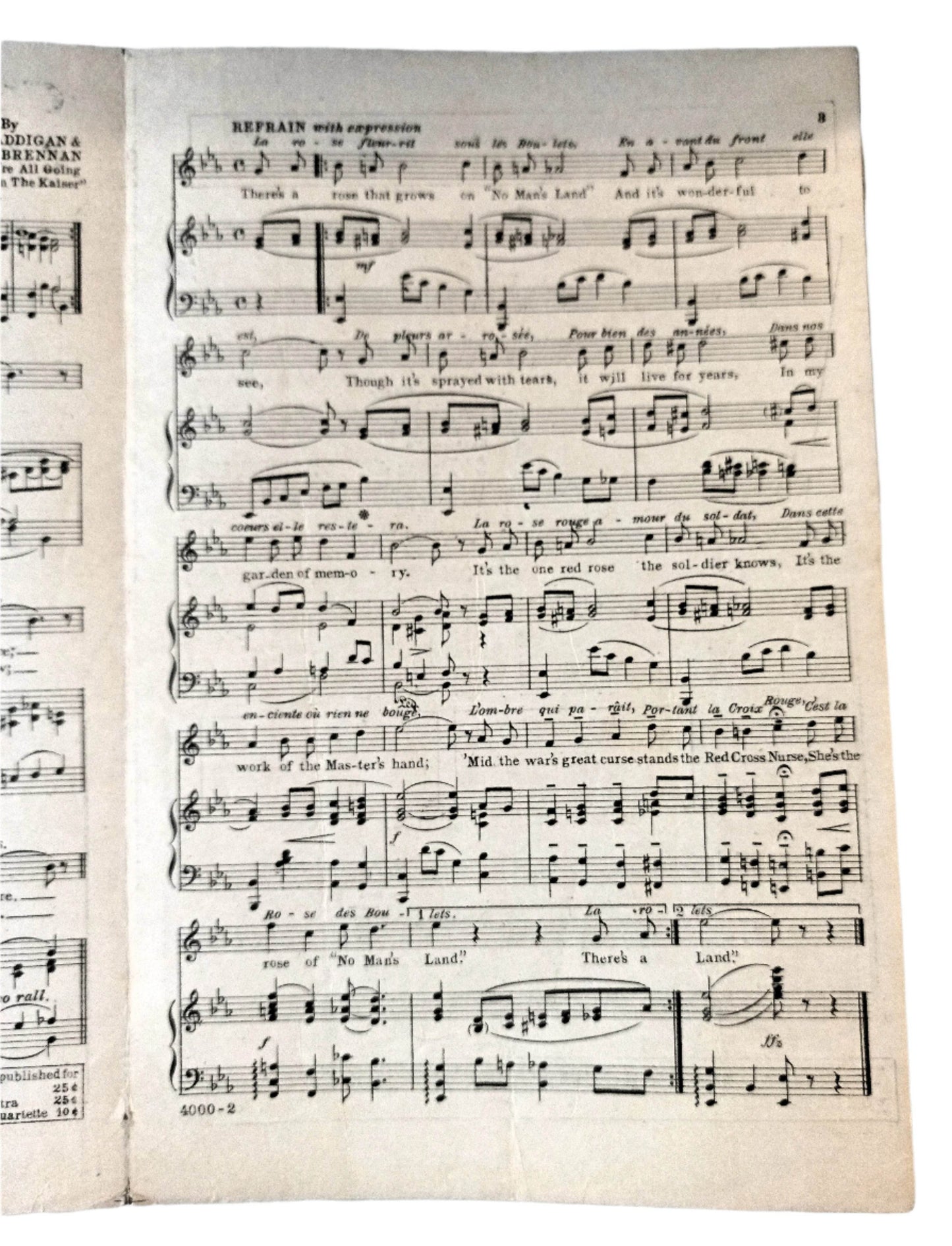 The Rose Of No Man's Land Patriotic War Edition Sheet Music 1918 - TulipStuff