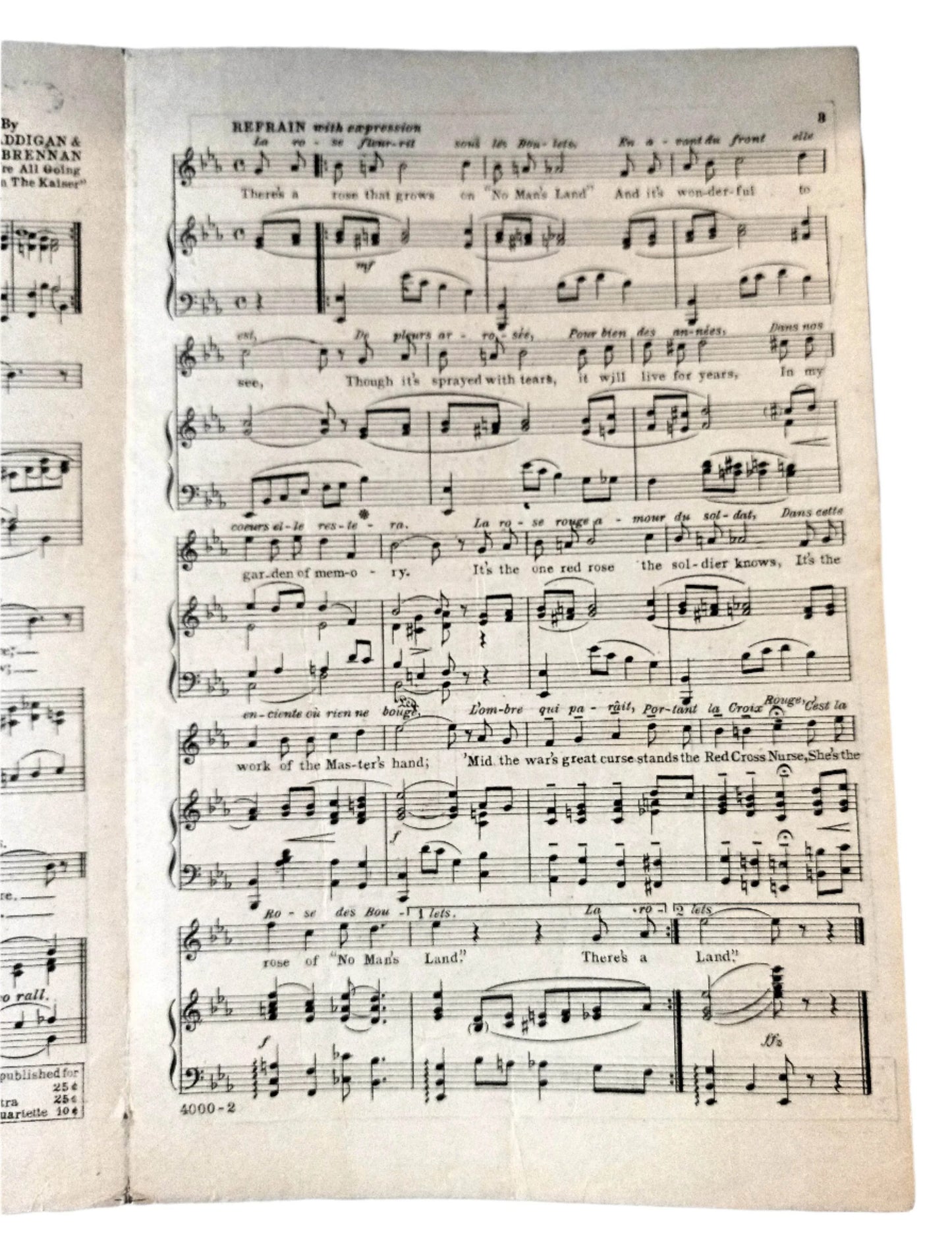 The Rose Of No Man's Land Patriotic War Edition Sheet Music 1918 - TulipStuff