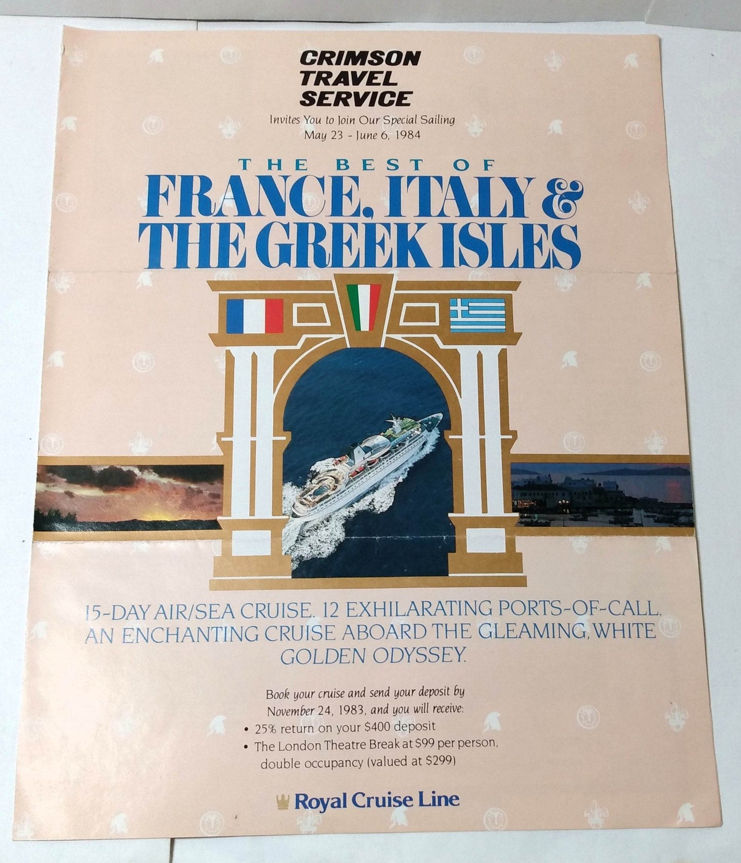 Royal Cruise Line Golden Odyssey Greek Isles Italy Cruise Brochure 1984 - TulipStuff