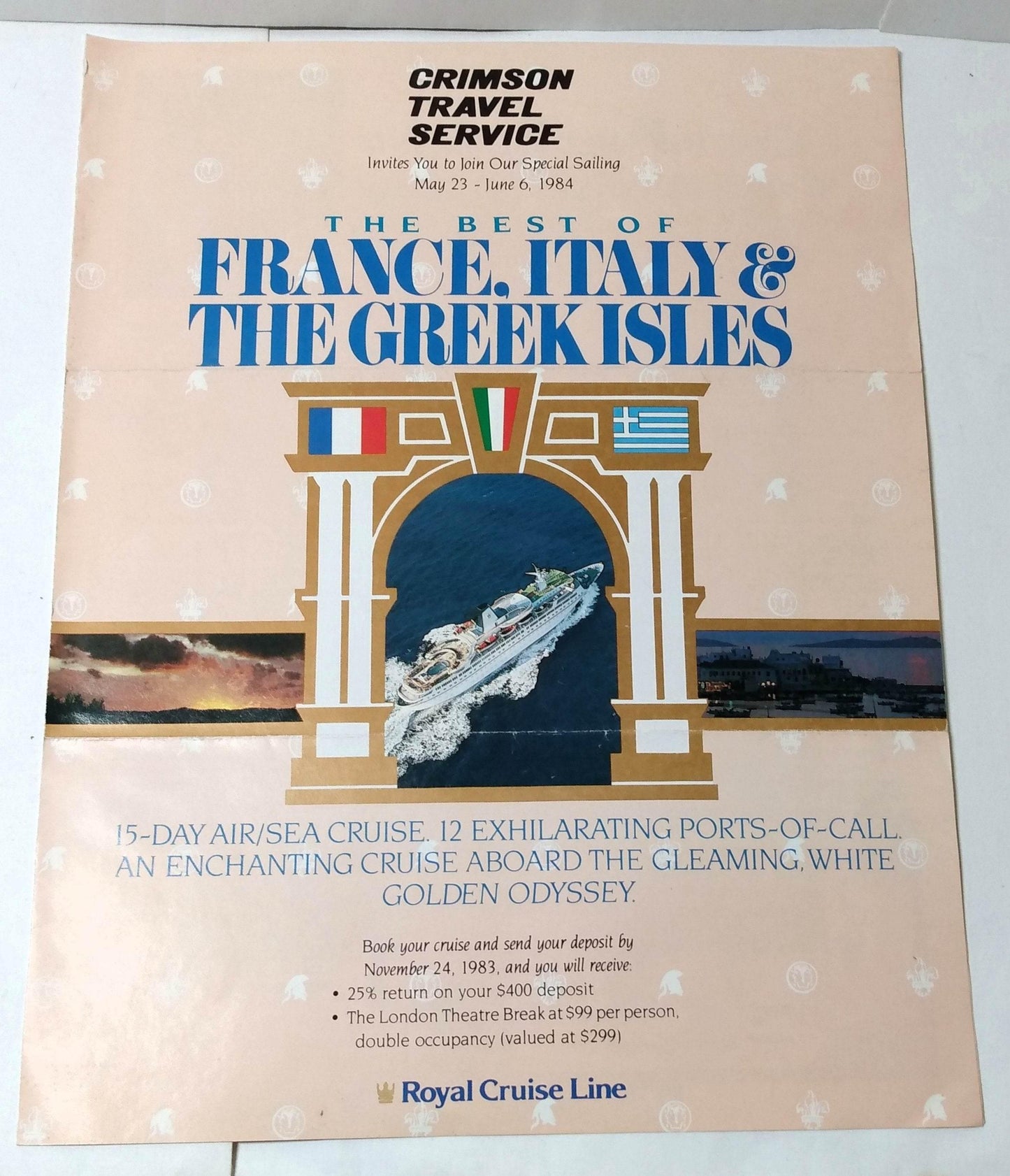 Royal Cruise Line Golden Odyssey Greek Isles Italy Cruise Brochure 1984 - TulipStuff
