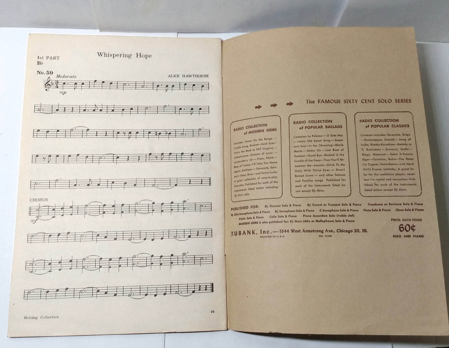 Rubank Holiday Collection 1st B Flat Cornet Baritone Sheet Music 1932 - TulipStuff