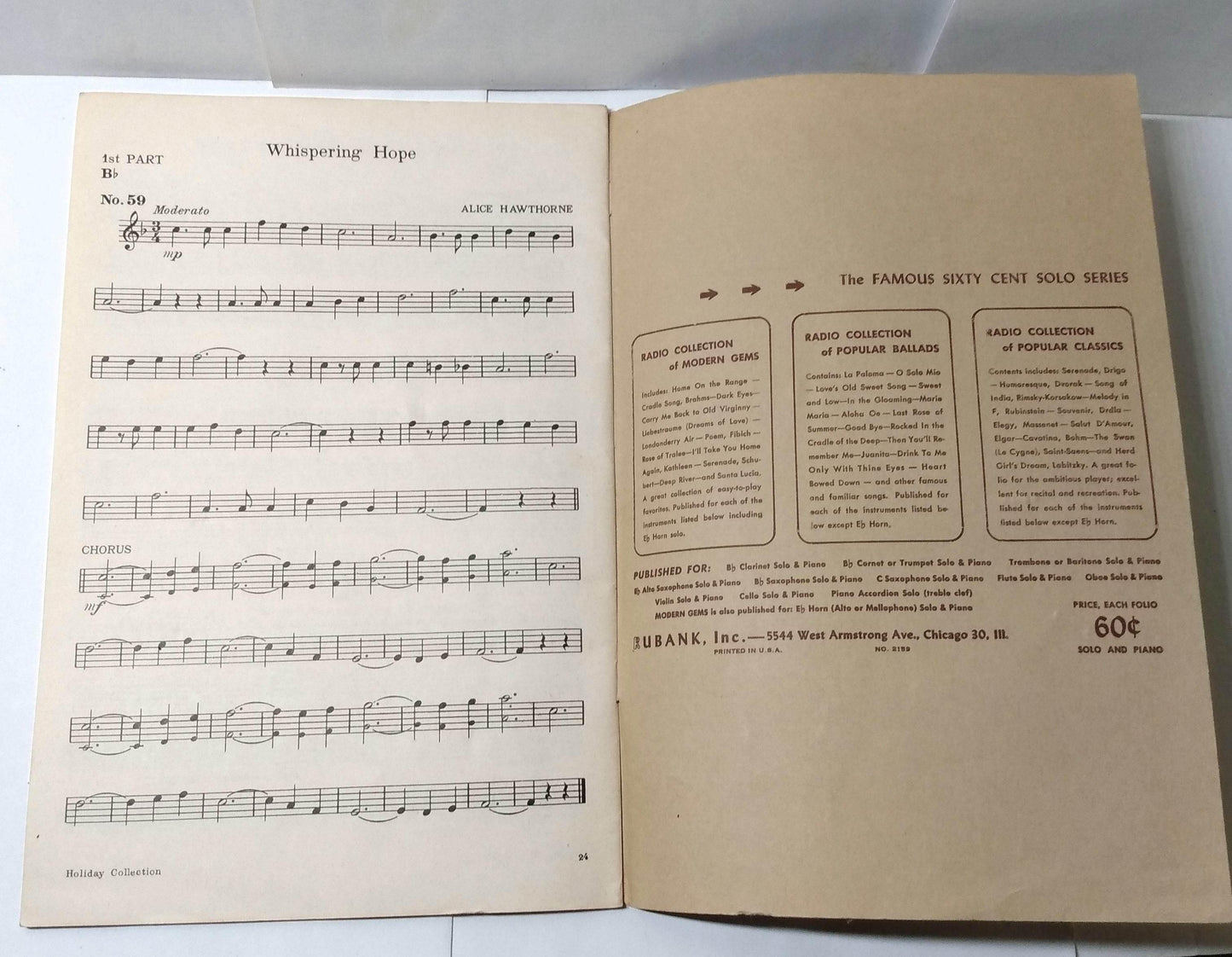Rubank Holiday Collection 1st B Flat Cornet Baritone Sheet Music 1932 - TulipStuff