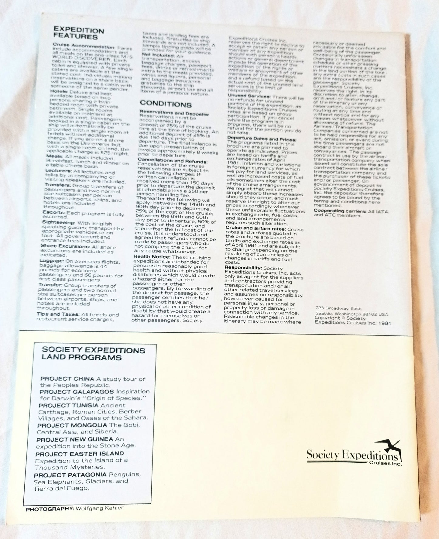 Society Expeditions Cruises ms World Discoverer 1982-83 Brochure - TulipStuff