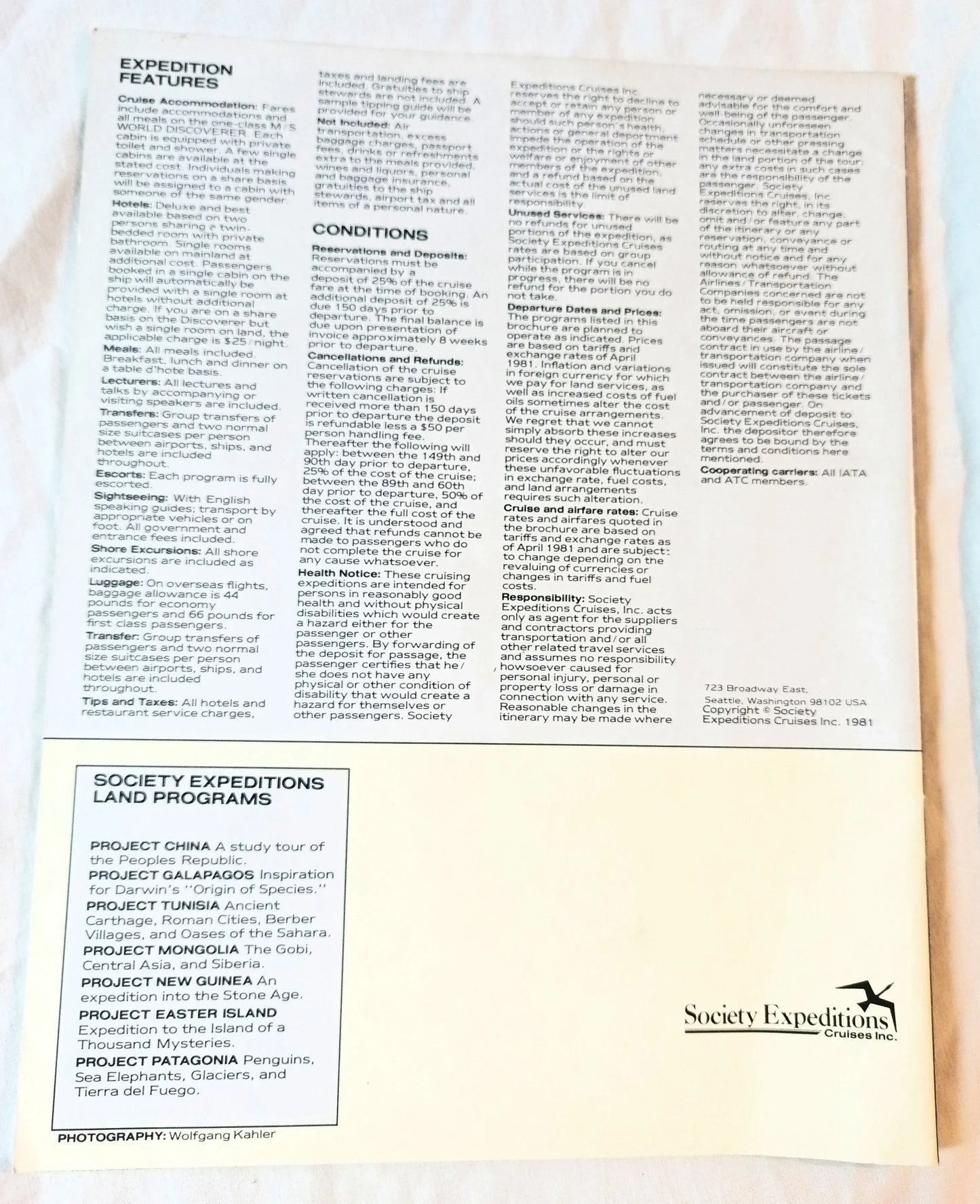 Society Expeditions Cruises ms World Discoverer 1982-83 Brochure - TulipStuff
