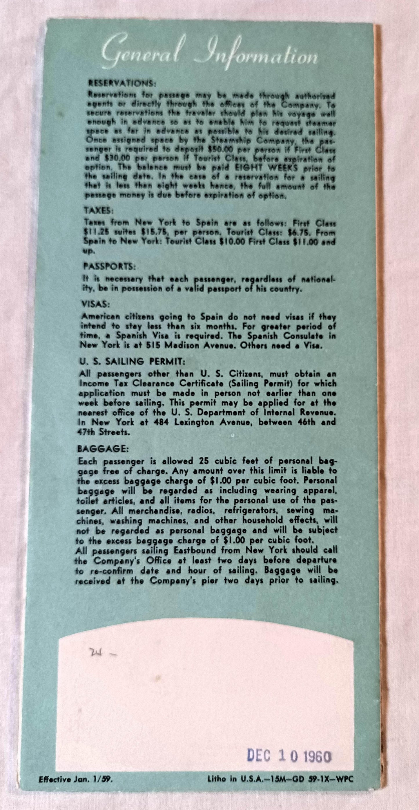 Spanish Line MS Guadalupe MS Covadonga Transatlantic Brochure 1960 - TulipStuff