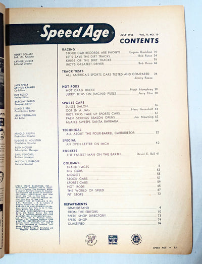 Speed Age Magazine July 1956 Sports Car Comparison Hot Rods Indy - TulipStuff