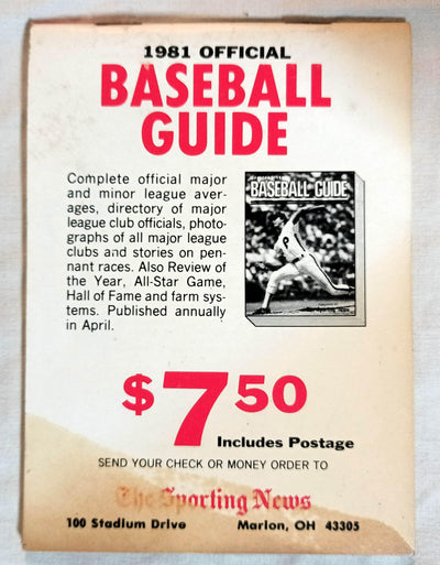 Sporting News 1981 Official AL NL Baseball Schedules And Records - TulipStuff