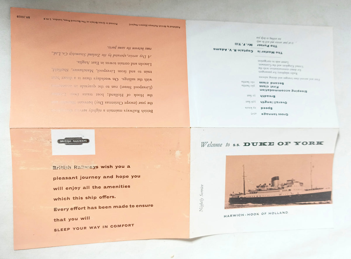 British Rail Duke Of York Ferry Harwich Hook Of Holland 1950s Brochure - TulipStuff