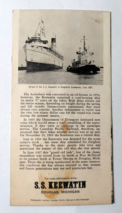 SS Keewatin Museum Ship Saugatuck Canadian Pacific Late 1960's - TulipStuff