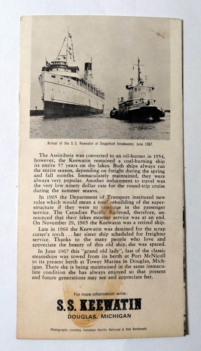 SS Keewatin Museum Ship Saugatuck Canadian Pacific Late 1960's - TulipStuff