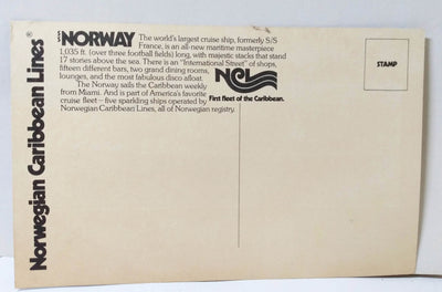 ss Norway Norwegian Caribbean Lines Large Sized Postcard 1980 - TulipStuff