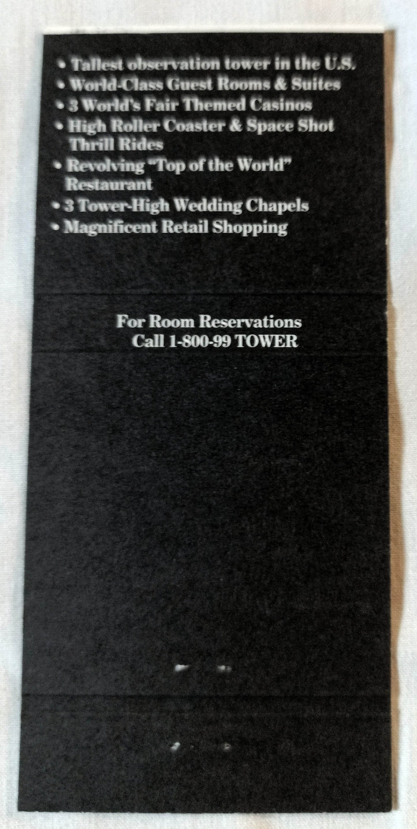Stratosphere Hotel Casino Tower Las Vegas NV Matchbook Cover 1990's - TulipStuff