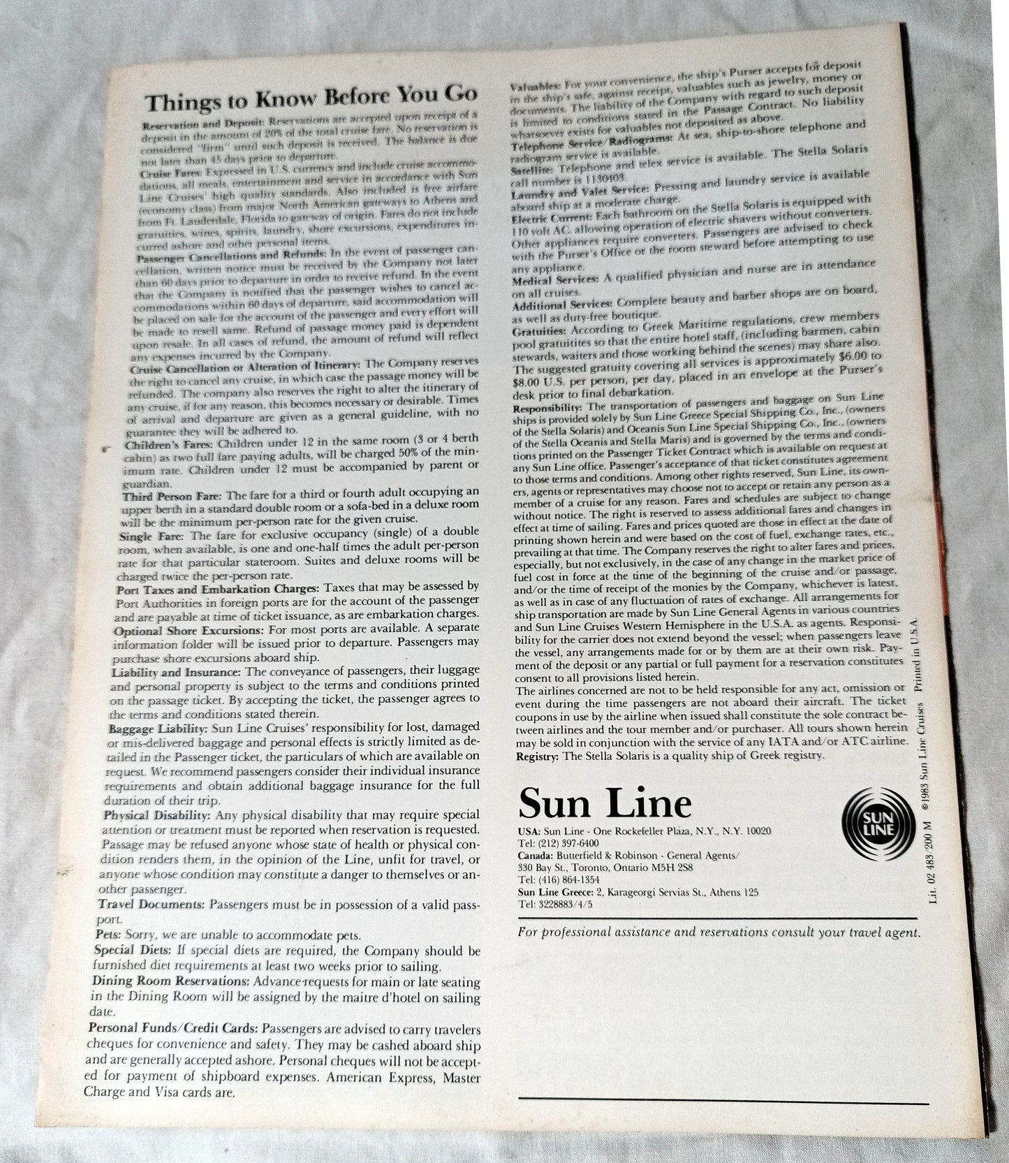 Sun Line Stella Solaris Thanksgiving Helios Cruise Brochure 1983 - TulipStuff