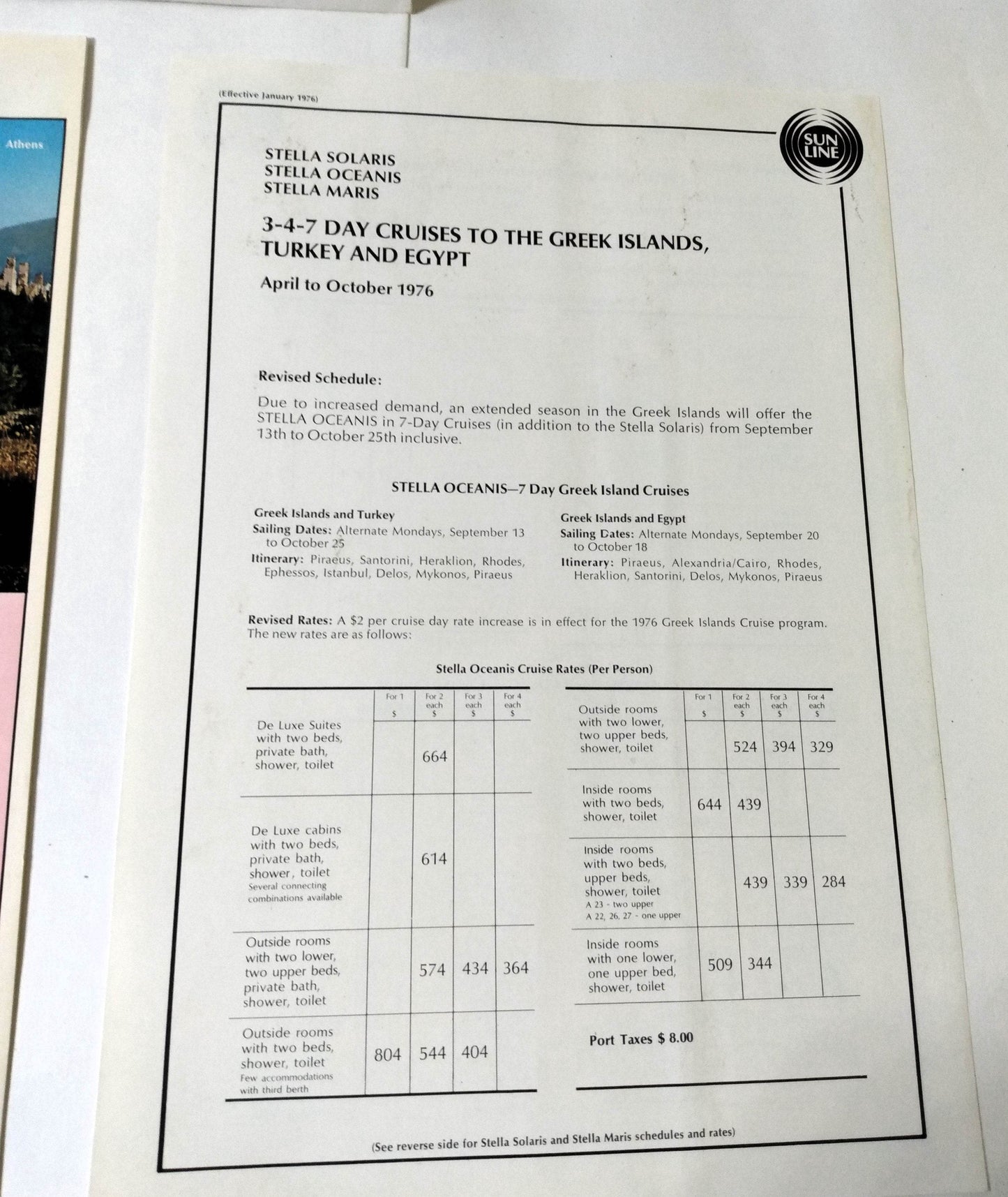 Sun Line 1976 Greek Isles Cruise Brochure Stella Solaris / Stella Maris - TulipStuff