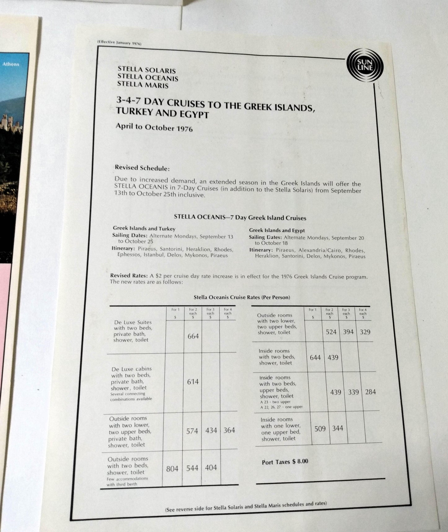 Sun Line 1976 Greek Isles Cruise Brochure Stella Solaris / Stella Maris - TulipStuff