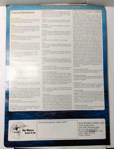 Sun World Lines Regina Maris 1982-83 Caribbean Cruise Brochure - TulipStuff