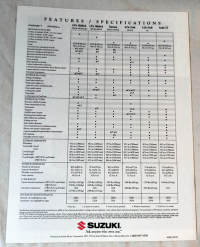 Suzuki 1993 Full Line Dealer Sales Brochure Samurai Sidekick Swift - TulipStuff
