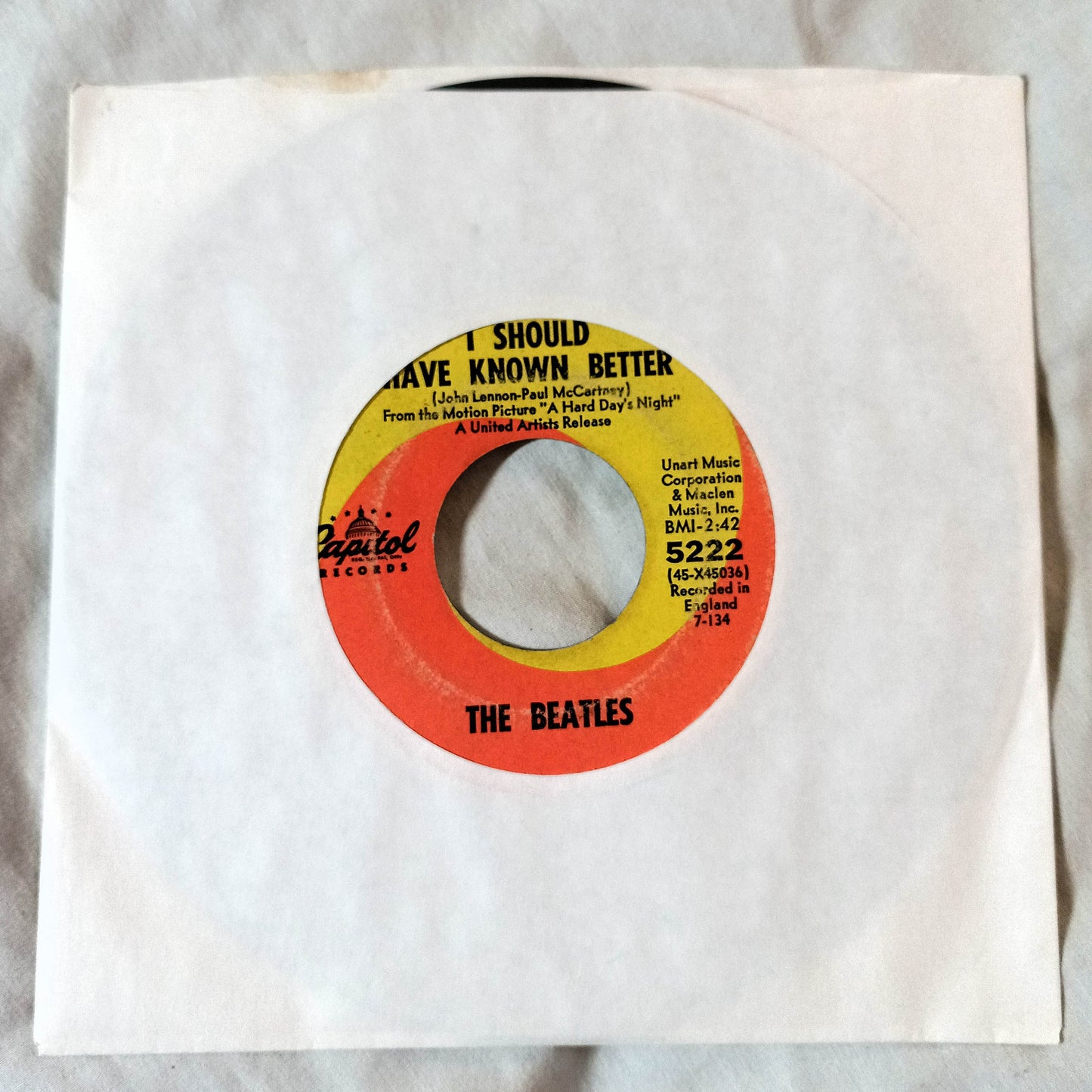 The Beatles A Hard Day's Night / I Should Have Known Better 7" Vinyl 1964 - TulipStuff