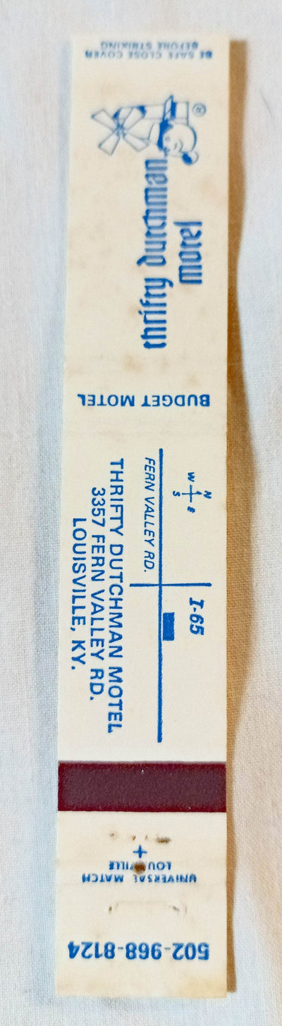 Thrifty Dutchman Motel Louisville Kentucky Matchbook Cover 1970's - TulipStuff