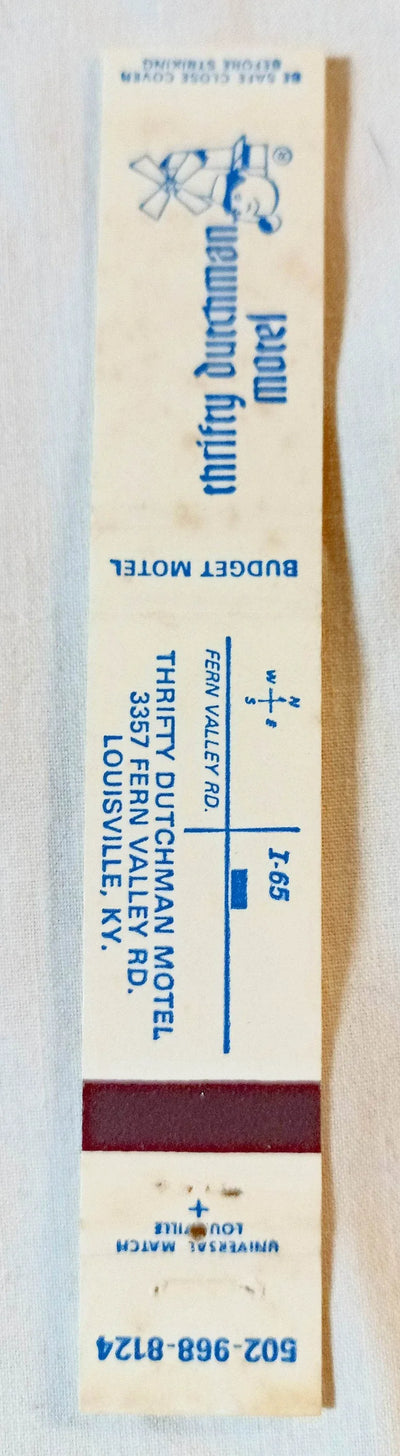 Thrifty Dutchman Motel Louisville Kentucky Matchbook Cover 1970's - TulipStuff