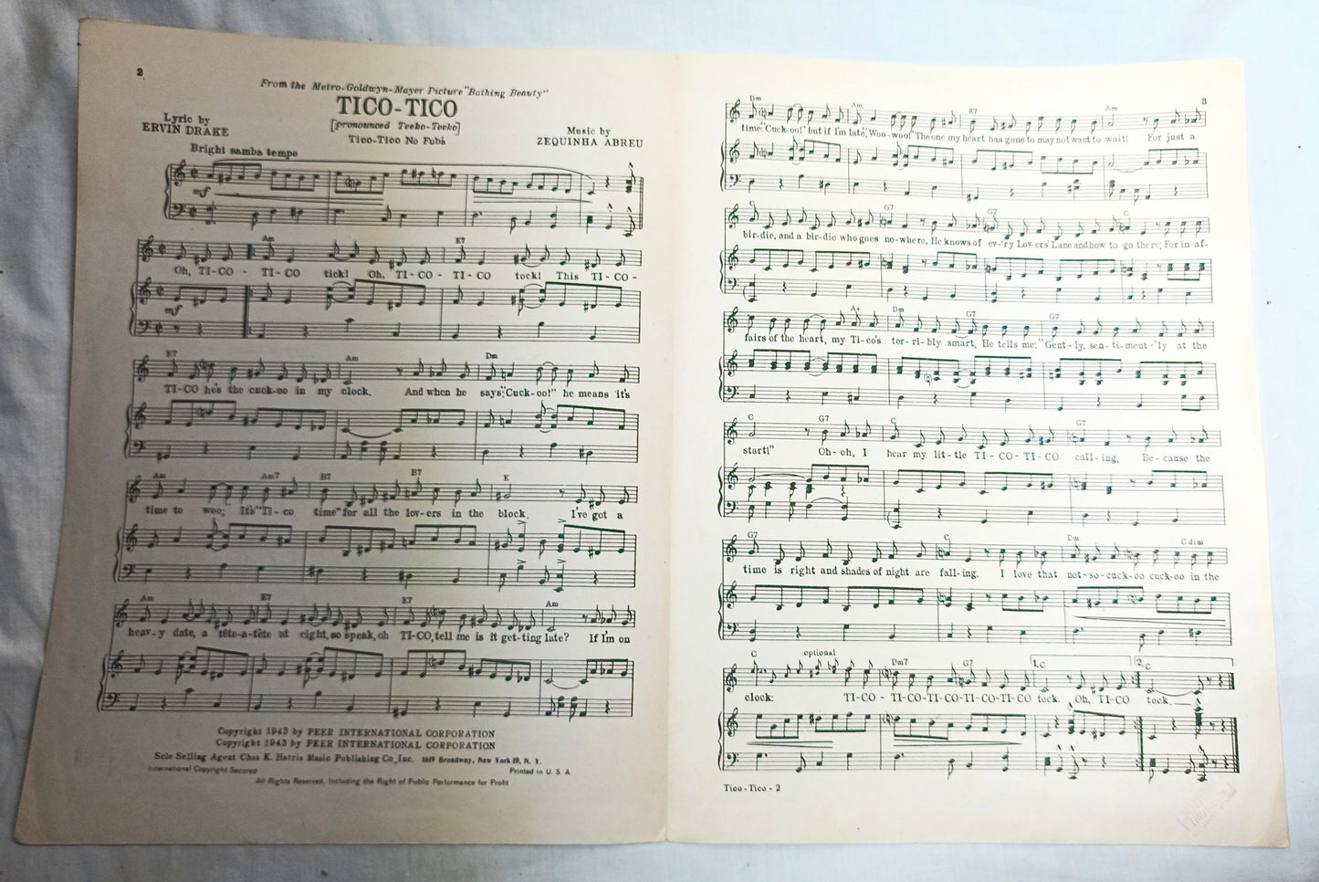 Tico Tico Bathing Beauty Red Skelton Esther Williams Sheet Music 1943 - TulipStuff