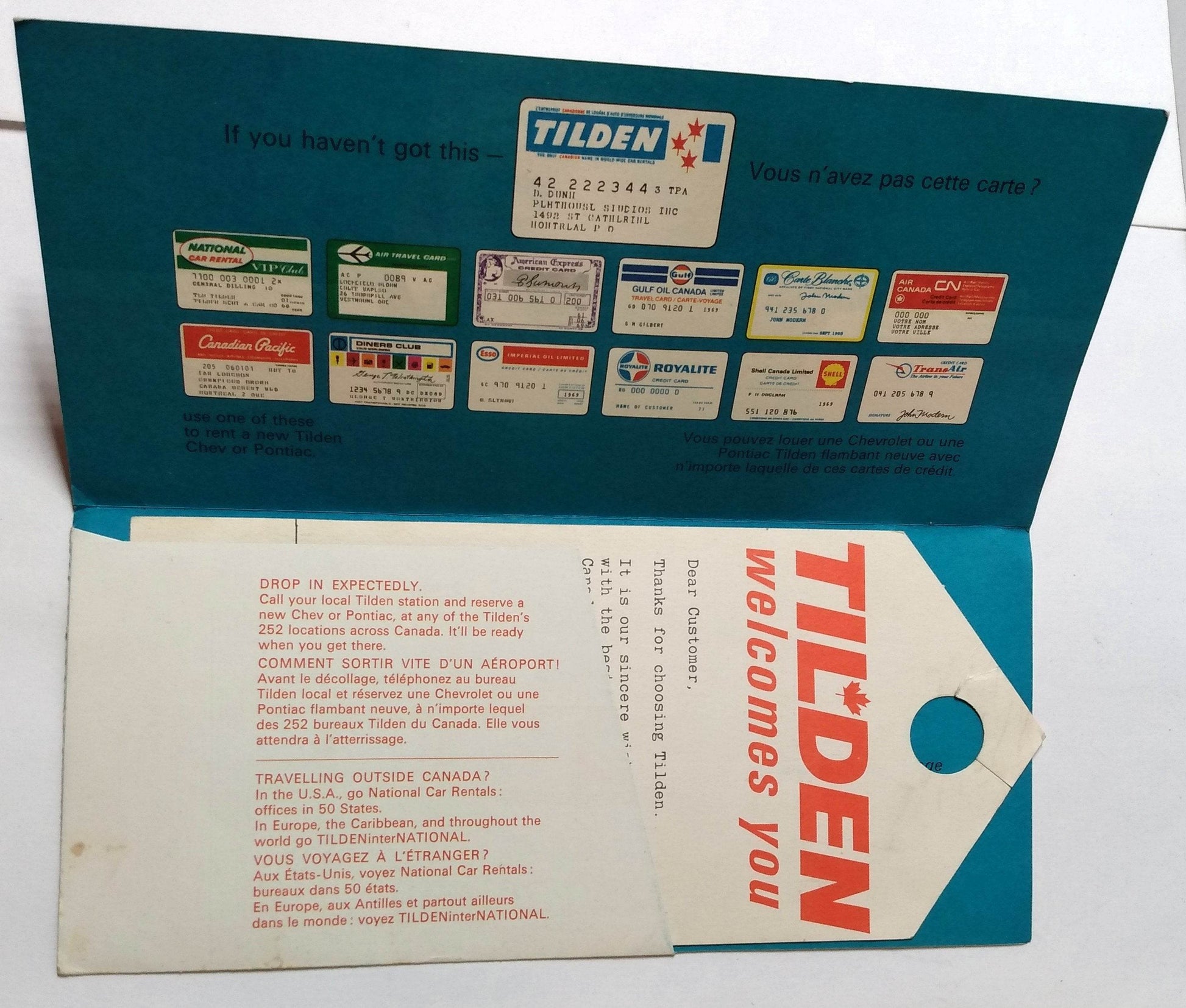 Tilden Rent-A-Car System Customer Welcome Folder Canada Late 1960's - TulipStuff