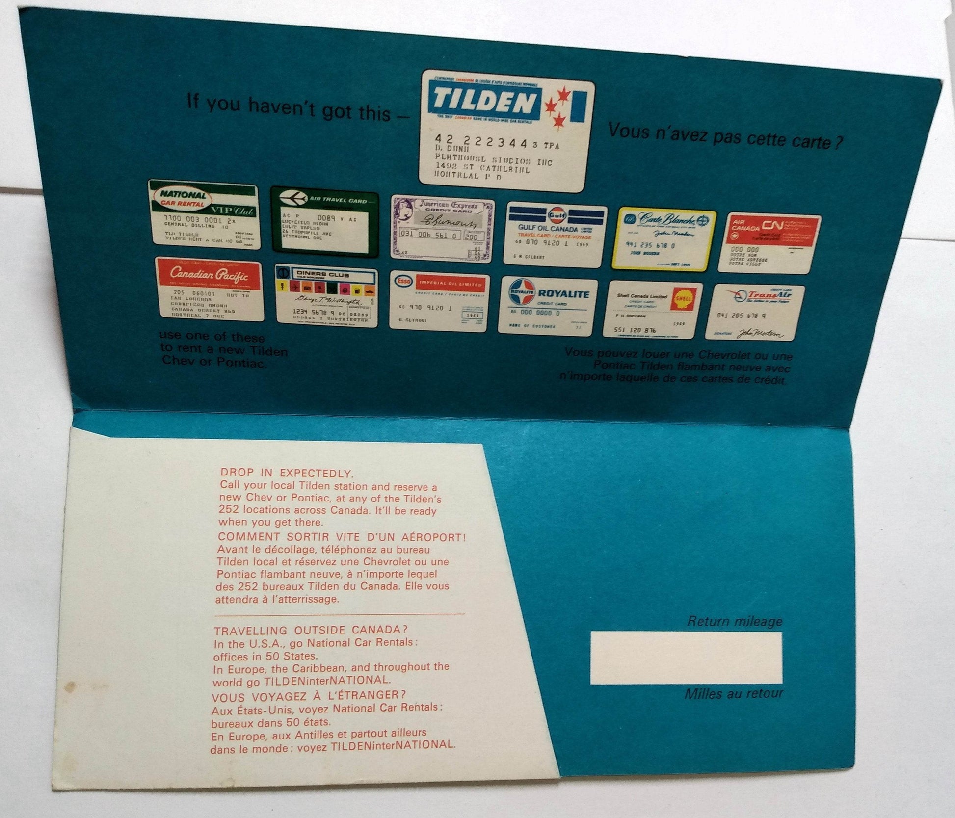 Tilden Rent-A-Car System Customer Welcome Folder Canada Late 1960's - TulipStuff