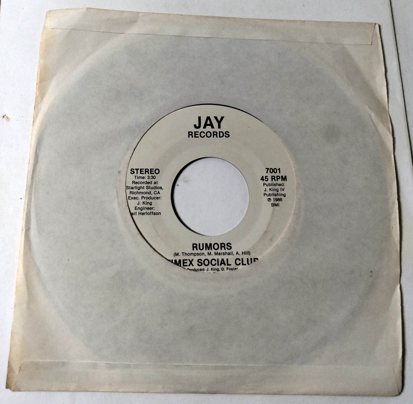 Timex Social Club Rumors R&B 7" Vinyl Jay Records 1986 - TulipStuff