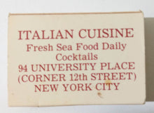 Load image into Gallery viewer, Trattoria il Bambino Sidewalk Cafe University Place NYC Matchbox 1990's - TulipStuff