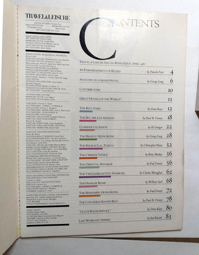 Travel and Leisure Great Hotels Of The World Bonus Issue April 1987 - TulipStuff