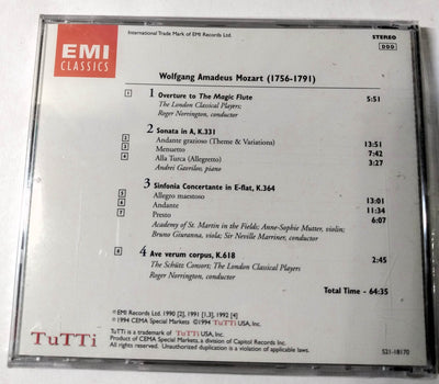 TuTTi Wolfgang Amadeus Mozart Classical Album CD EMI Classics 1994 - TulipStuff
