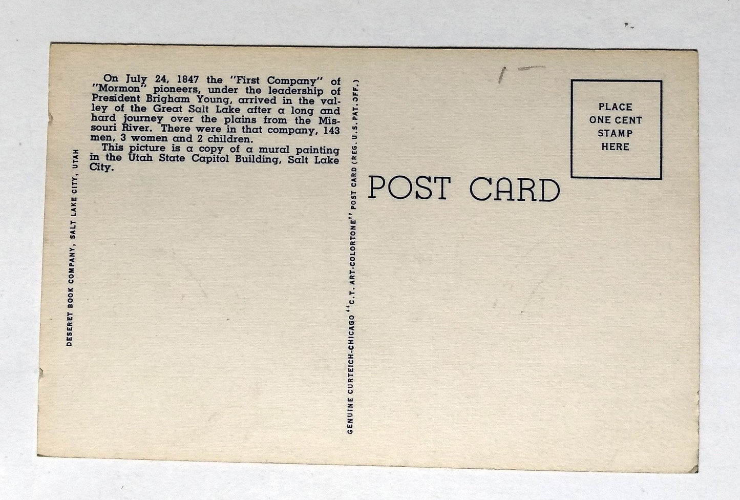 Utah Pioneers Of 1847 Entering Great Salt Lake Valley Linen Postcard - TulipStuff