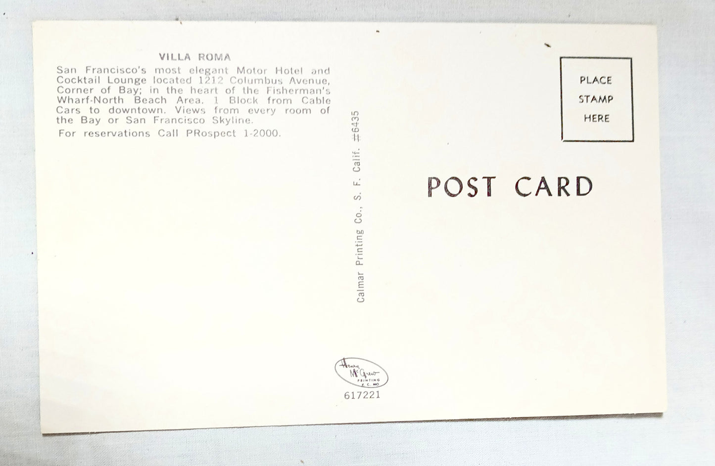 Villa Roma Motor Hotel Cocktail Lounge San Francisco California 1950's - TulipStuff